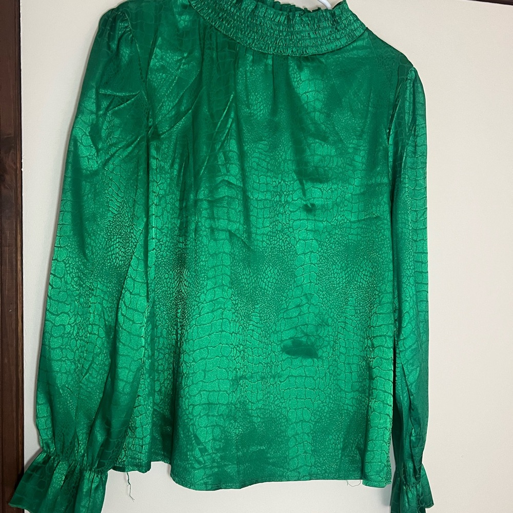 SHEIN Vibrant Green Textured Blouse